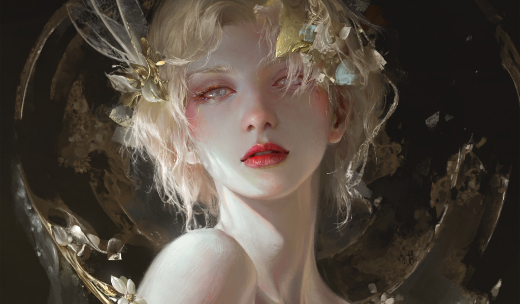 Красивая фантастическая девушка блондинка с голубыми глазами