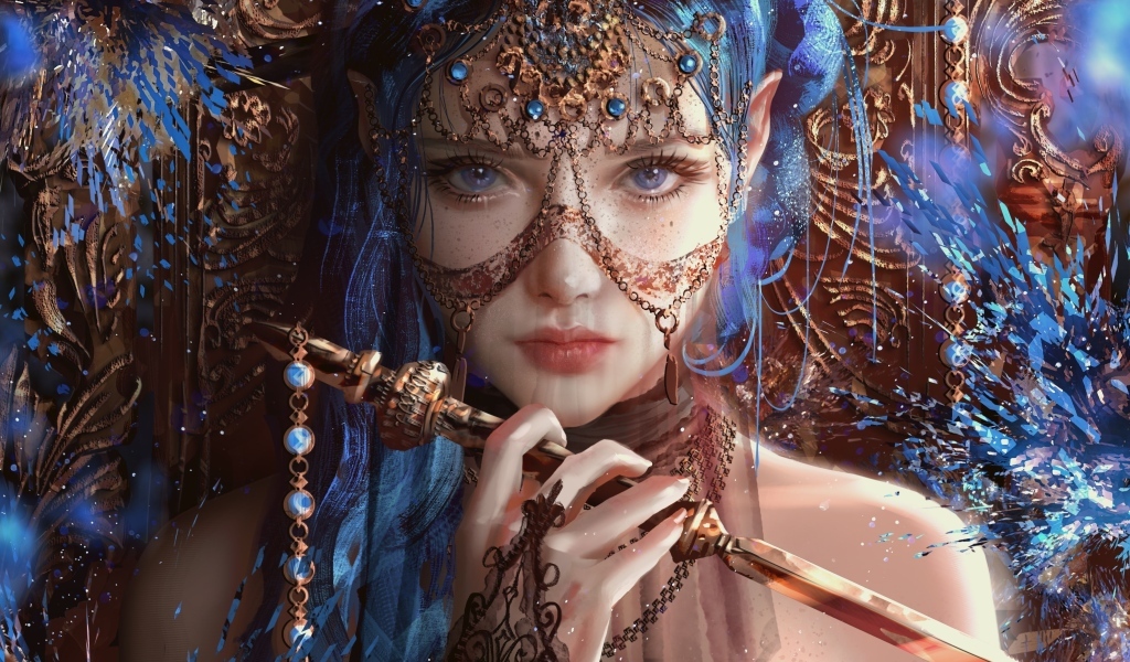 Красивая фантастическая девушка с украшениями на лице