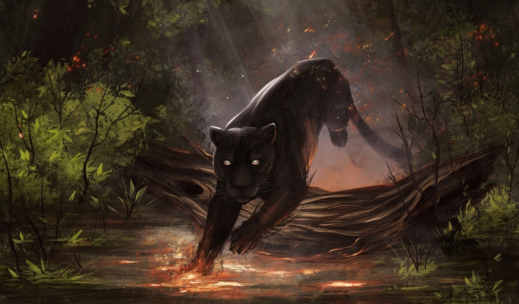 Черная пантера в волшебном лесу