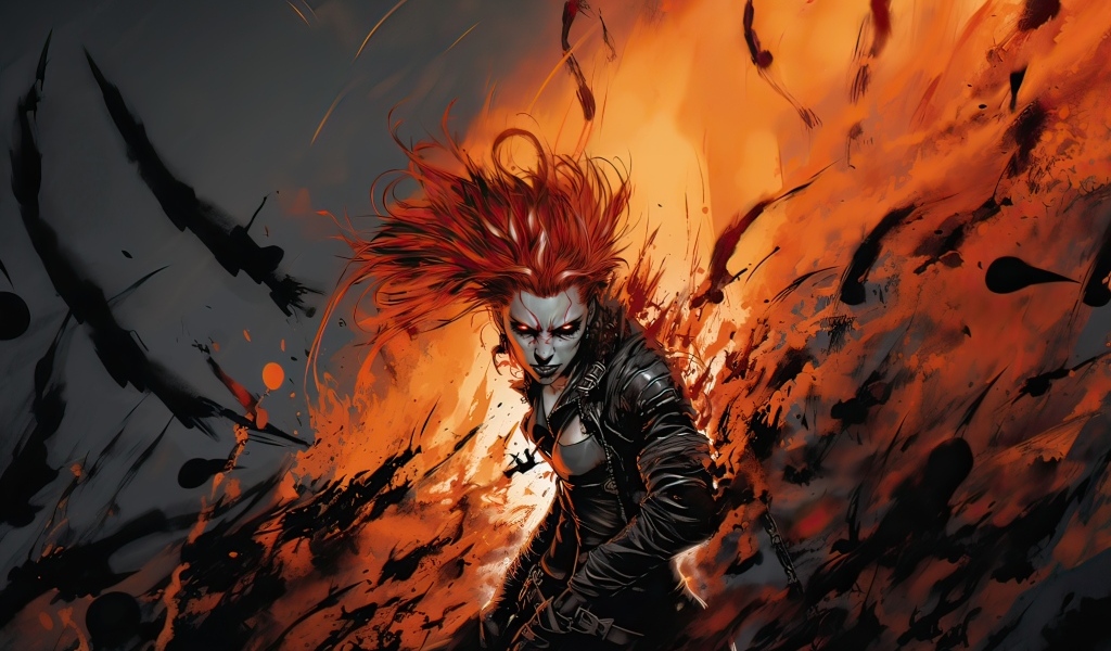 Девушка демон в черной куртке