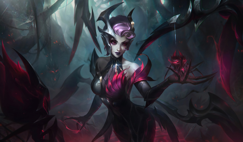 Девушка демон с пауком в руке