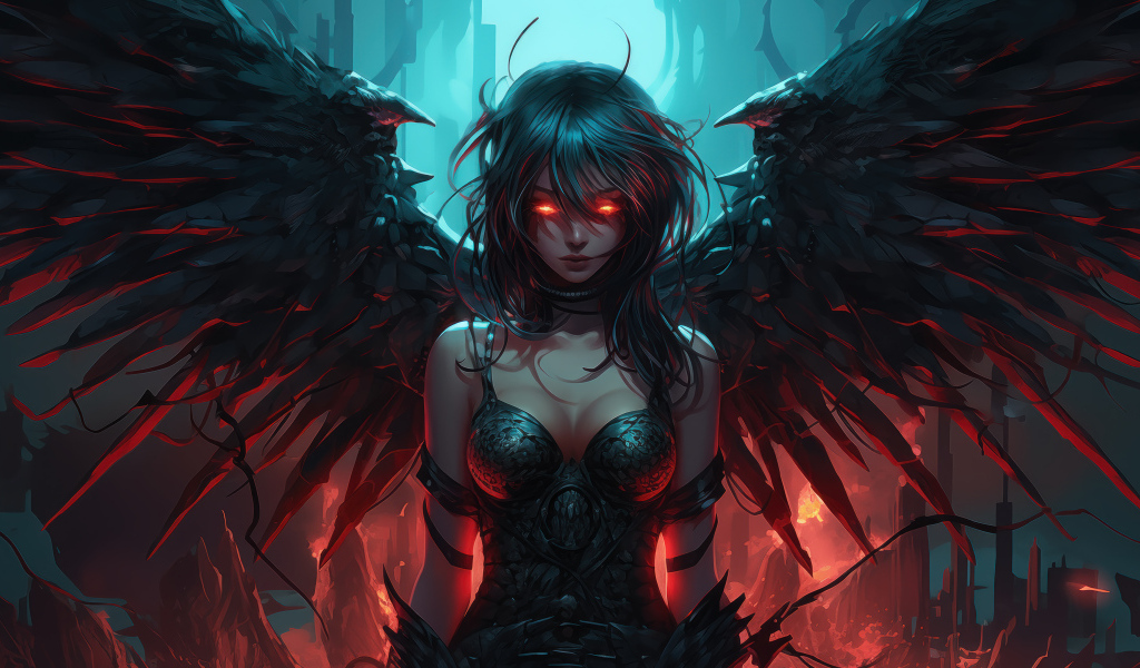 Девушка демон с черными крыльями
