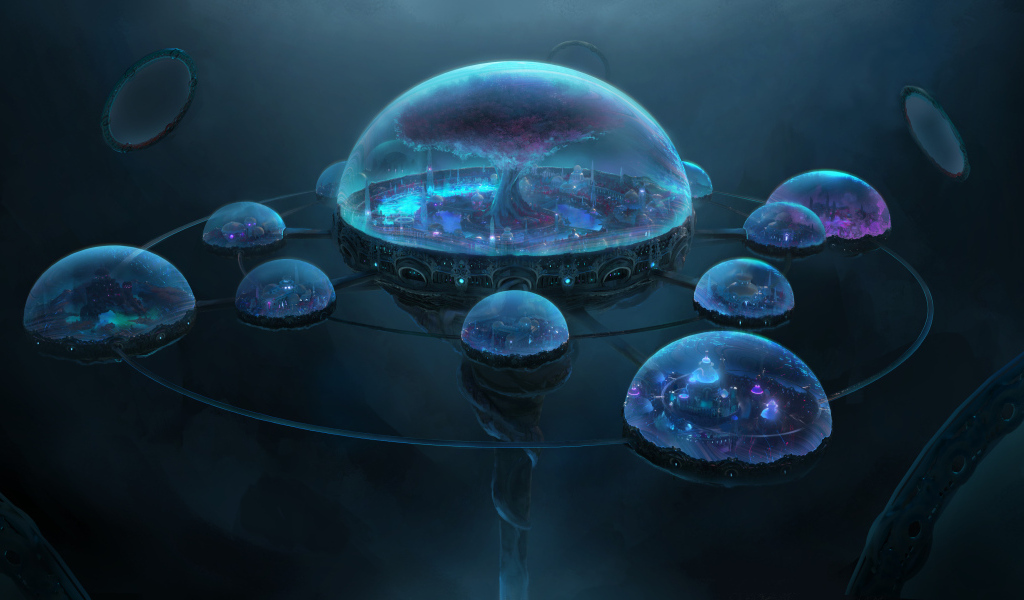 Фантастические города в неоновых сферах