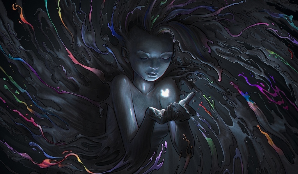 Фантастическая девушка в каплях краски