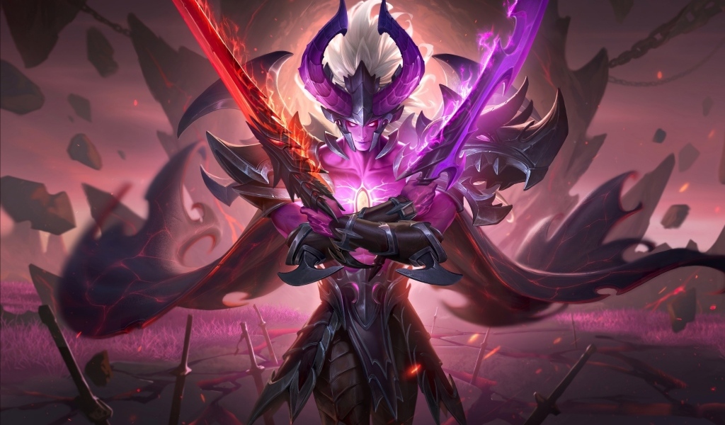 Фантастический воин с мечами