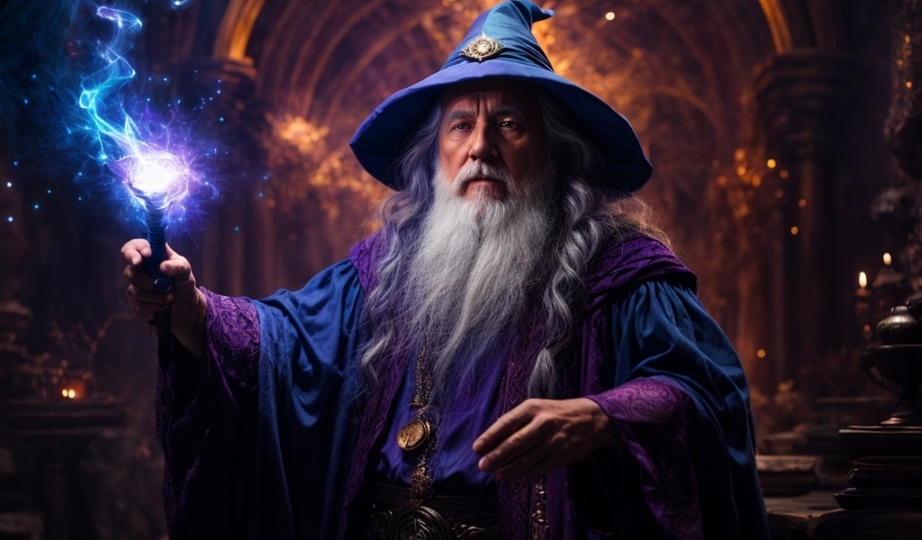 Мужчина волшебник с магической палкой