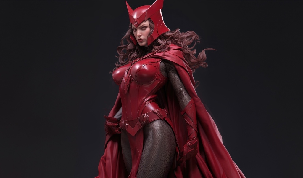 Девушка супергерой в красном костюме