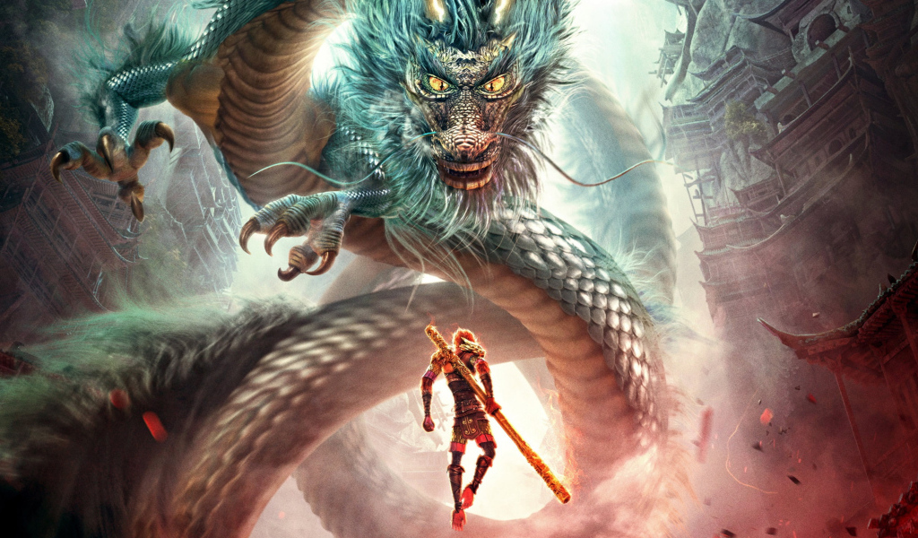 Воин сражается с драконом