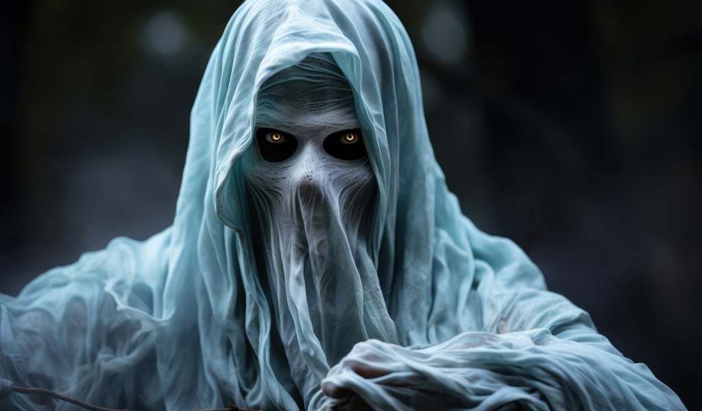 Белый призрак со светящимися глазами