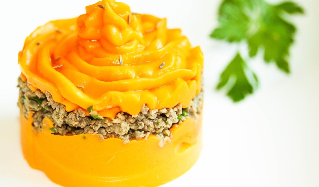 Тыквенное пюре с мясом на тарелке