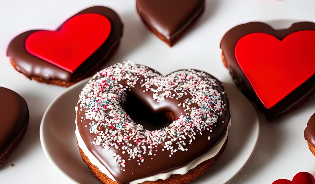 Красивое сладкое печенье в шоколаде в форме сердца