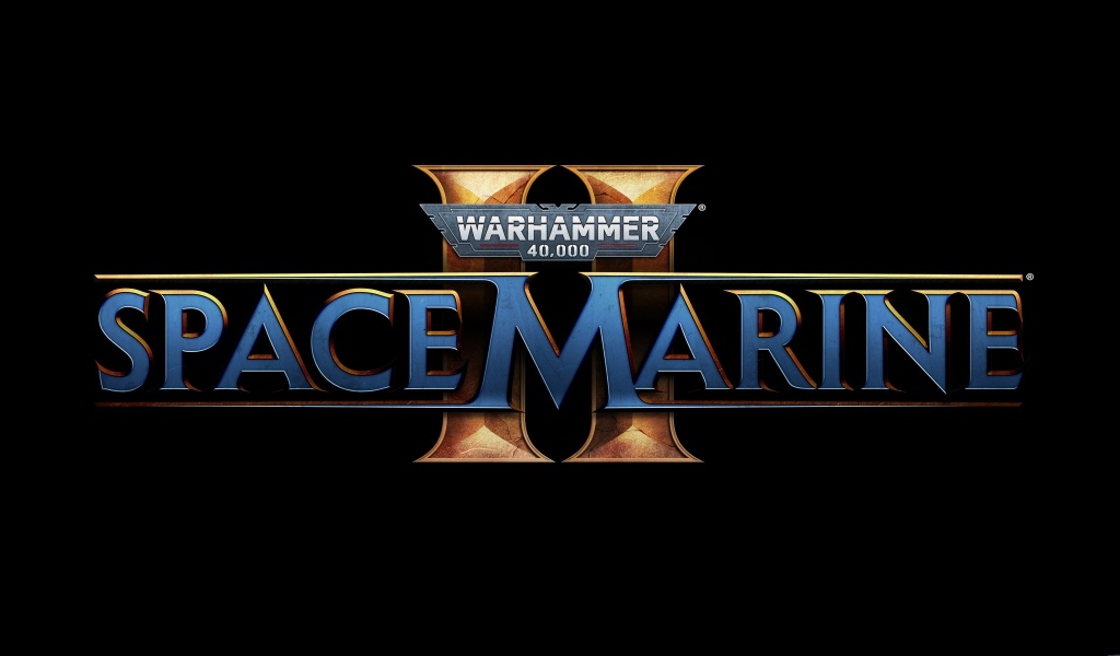 Логотип компьютерной игры Warhammer 40,000: Space Marine 2 на черном фоне