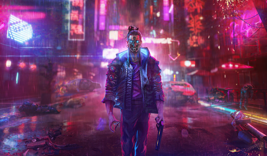 Мужчина робот из компьютерной игры Cyberpunk 2077