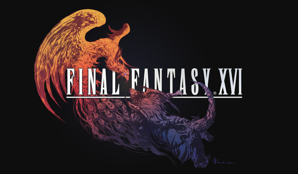 Постер компьютерной игры Final Fantasy XVI на черном фоне