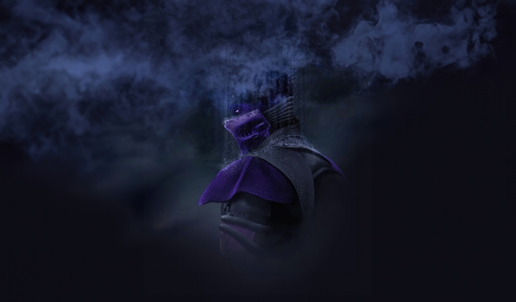 Персонаж Саб Зиро в дыму на черном фоне