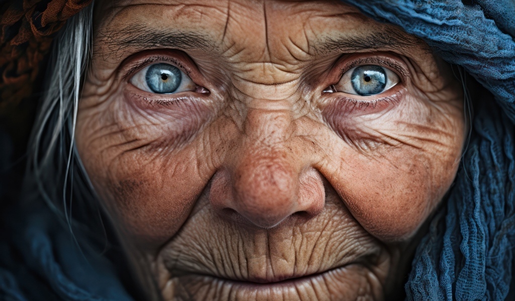 Старая женщина с голубыми глазами