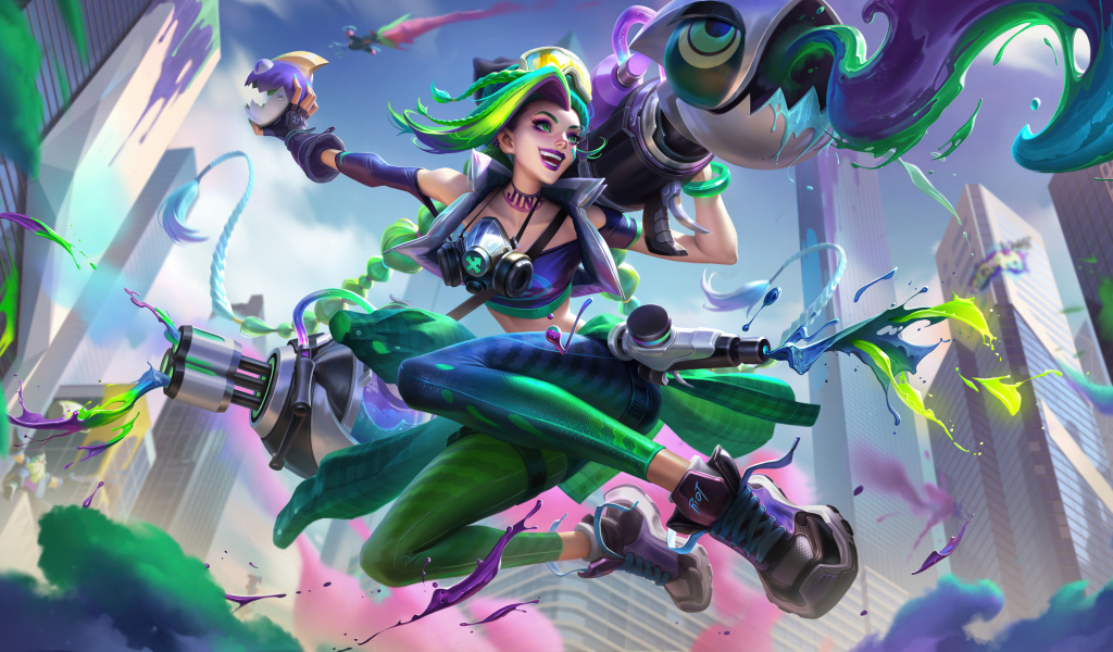 Девушка 3д стреляет красками