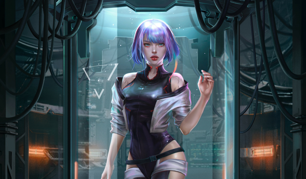 Девушка 3д с фиолетовыми волосами