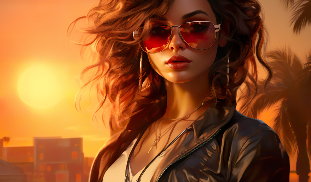 Девушка в очках на фоне солнца
