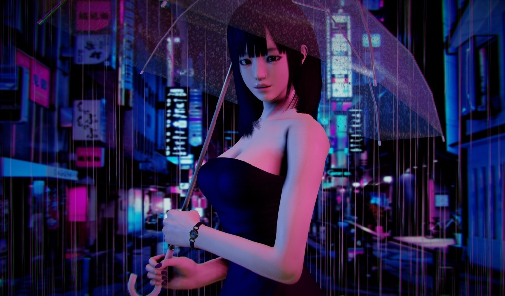 Девушка азиатка с зонтом