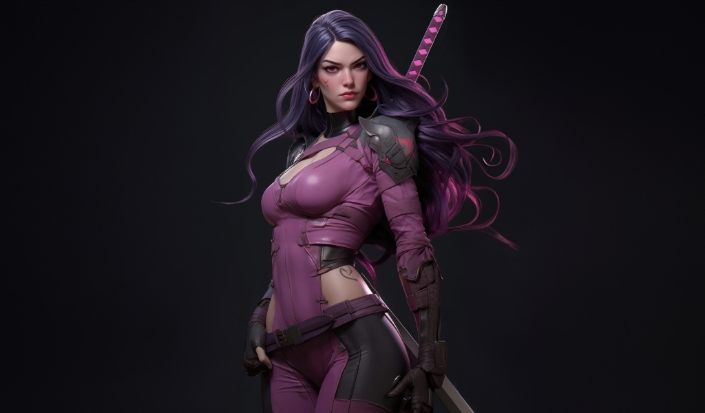 Красивая девушка воин в костюме с мечом