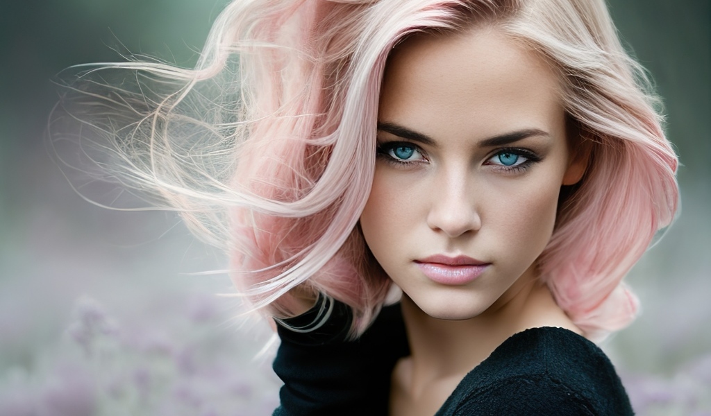 Голубоглазая девушка с розовыми волосами