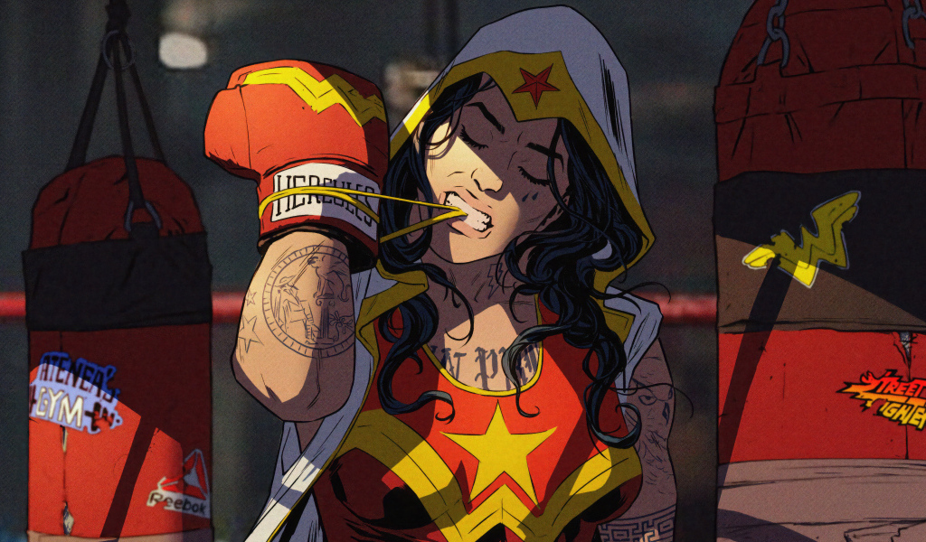 Девушка супергерой в боксерских перчатках