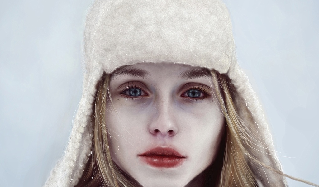 Грустная голубоглазая девушка в шапке