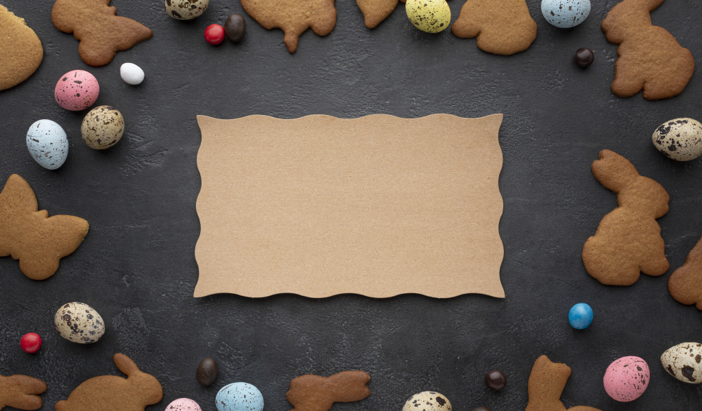 Шаблон поздравительной открытки на Пасху со сладостями