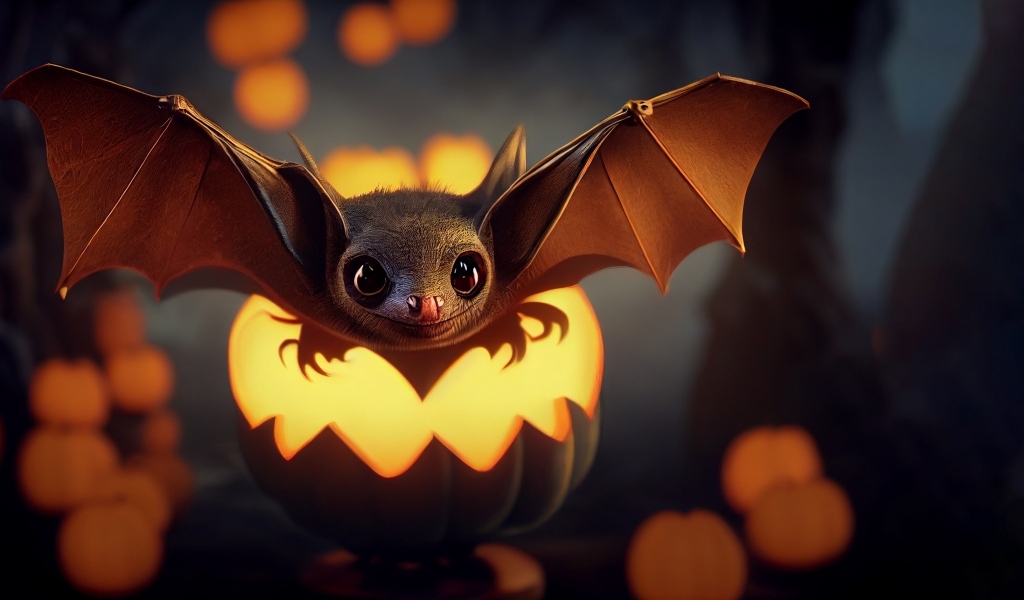 Маленькая летучая мышь с тыквой