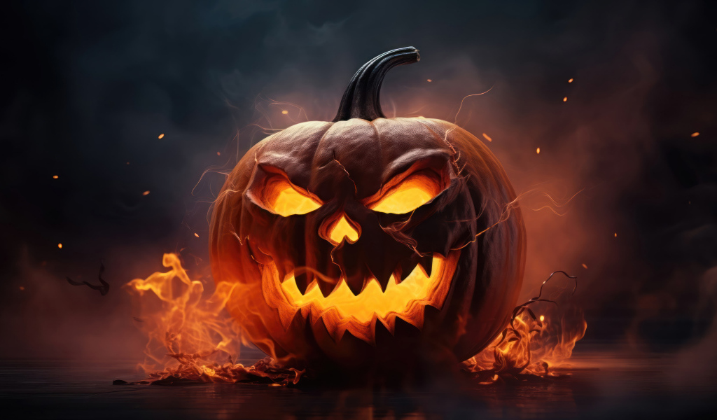Страшная огненная тыква на Хэллоуин