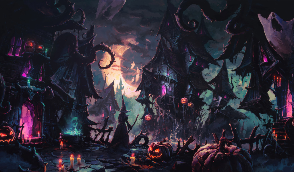 Зловещие черные дома с тыквами