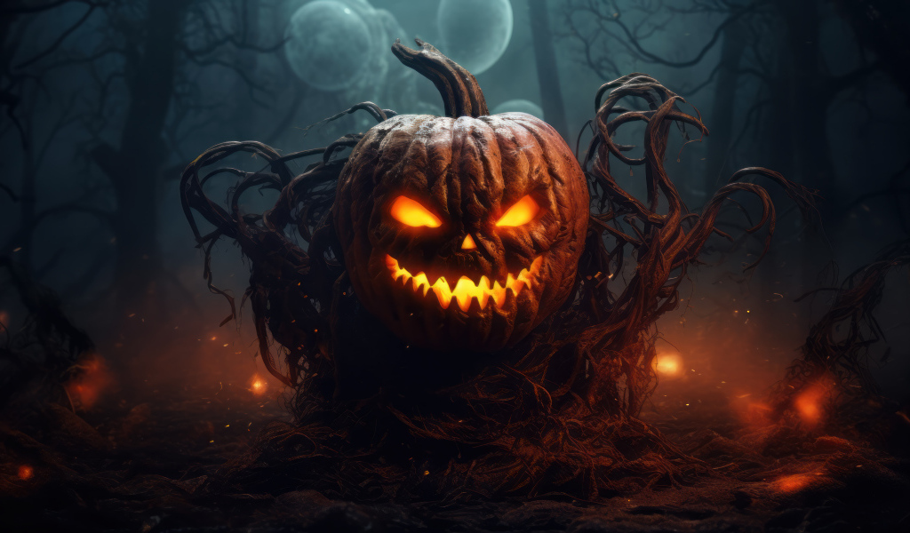 Зловещая улыбка светящейся тыквы