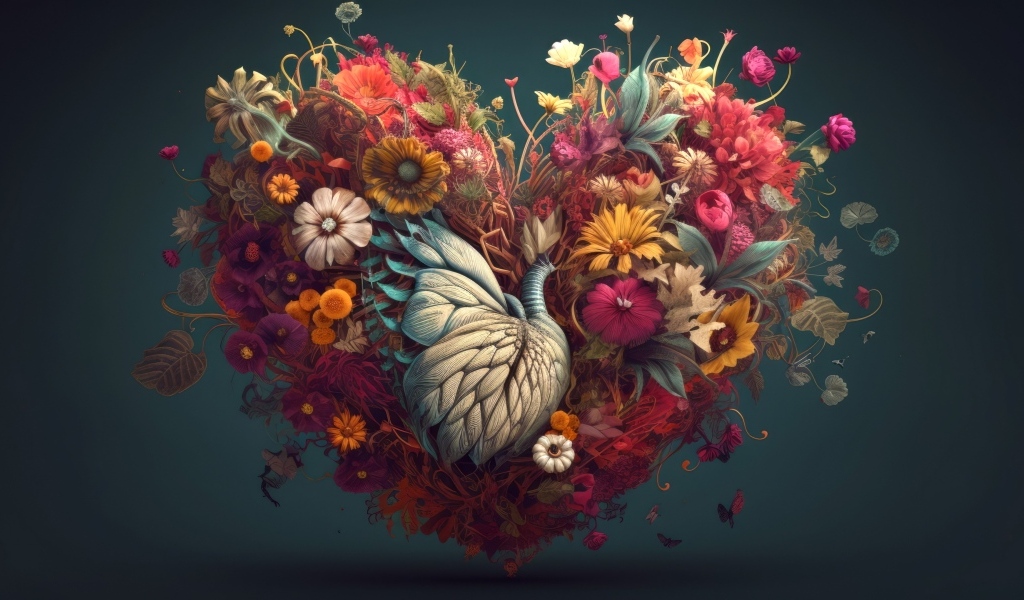 Красивое сердце с узором из растений