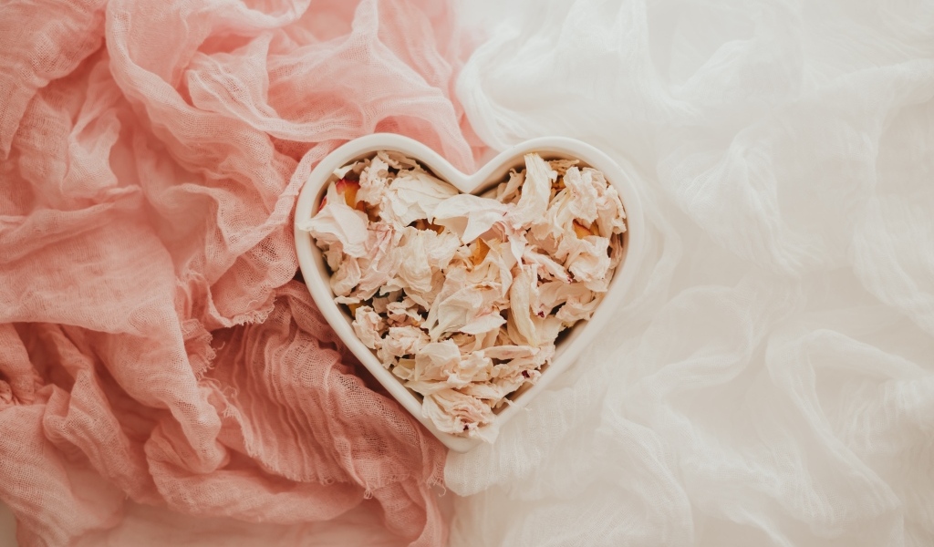 Коробка в форме сердце с сухими лепестками