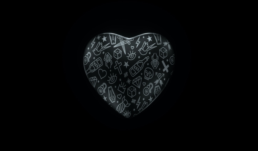 Разрисованное сердце на черном фоне