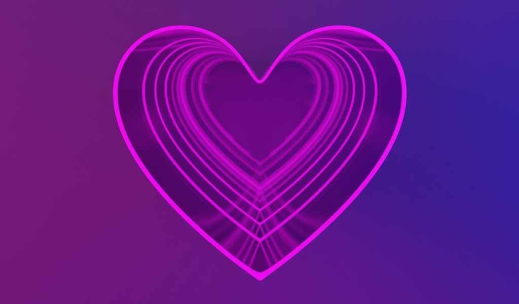 Розовое сердце на фиолетовом фоне