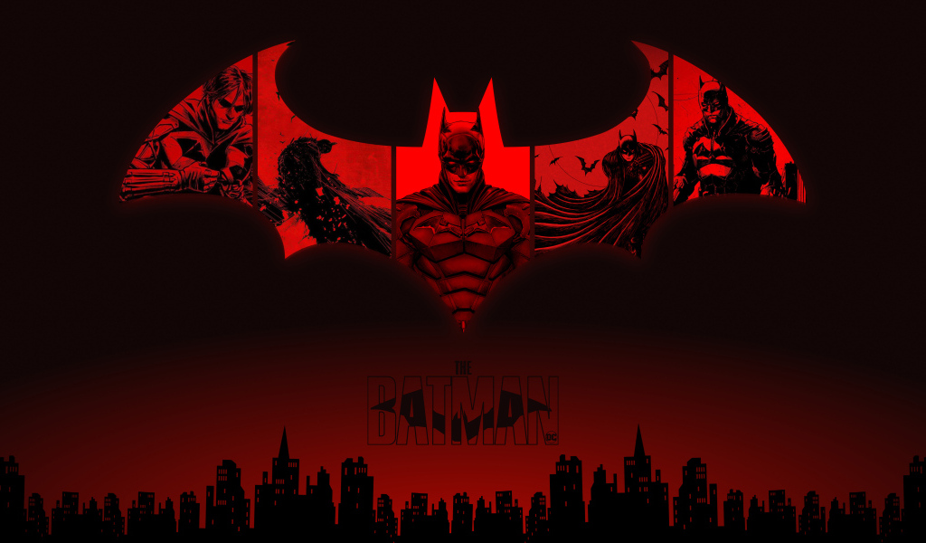 Логотип фильма Бэтмен на красном фоне