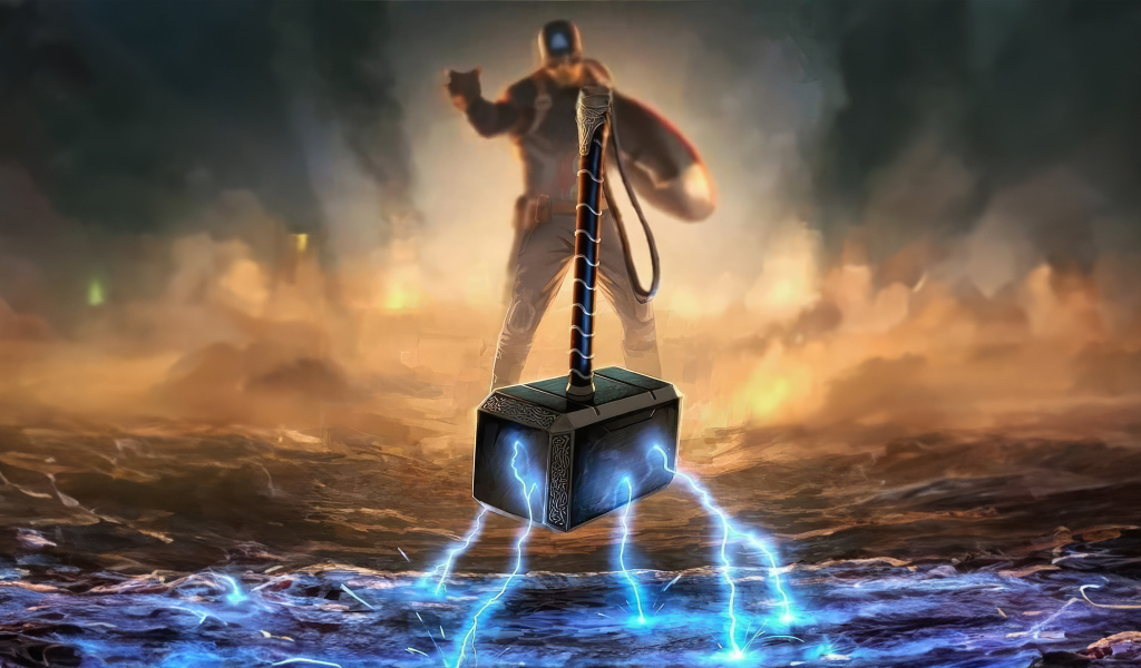 Капитан Америка с молотом Тора