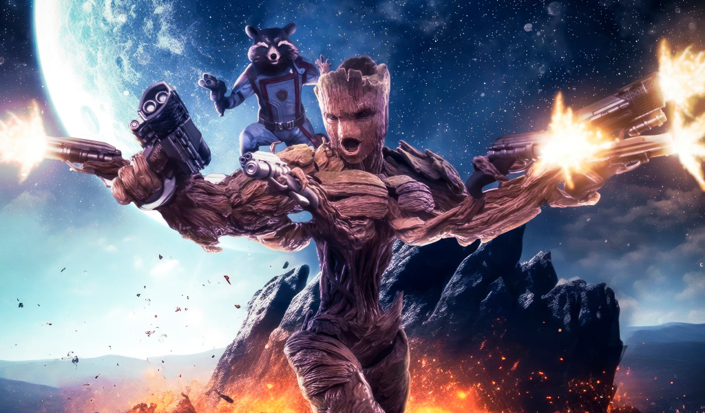 Грут и Ракета в фильме Стражи Галактики. Часть 3