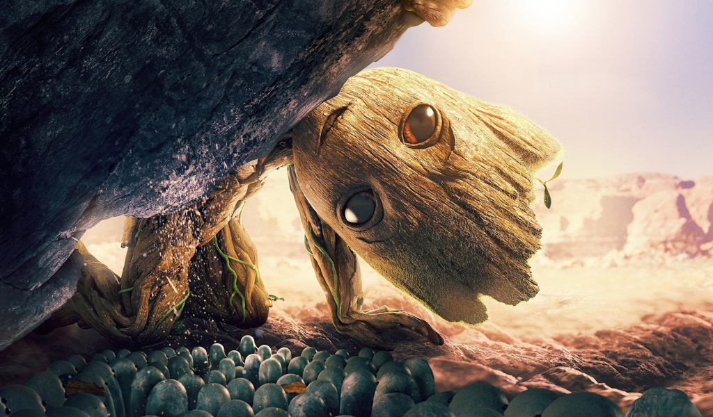 Маленький Грут у камня