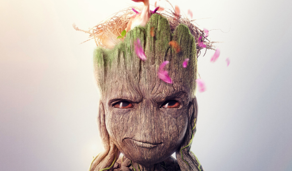 Маленький Грут с гнездом на голове