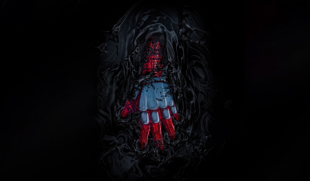 Рука Спайдермена погружается в черную массу