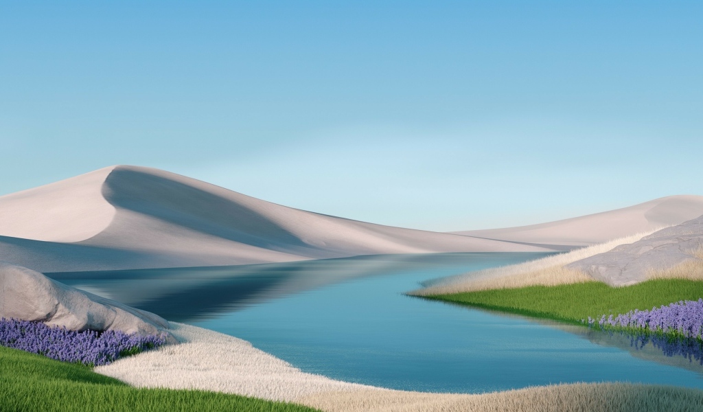 Спокойная вода с горами заставка на рабочий стол