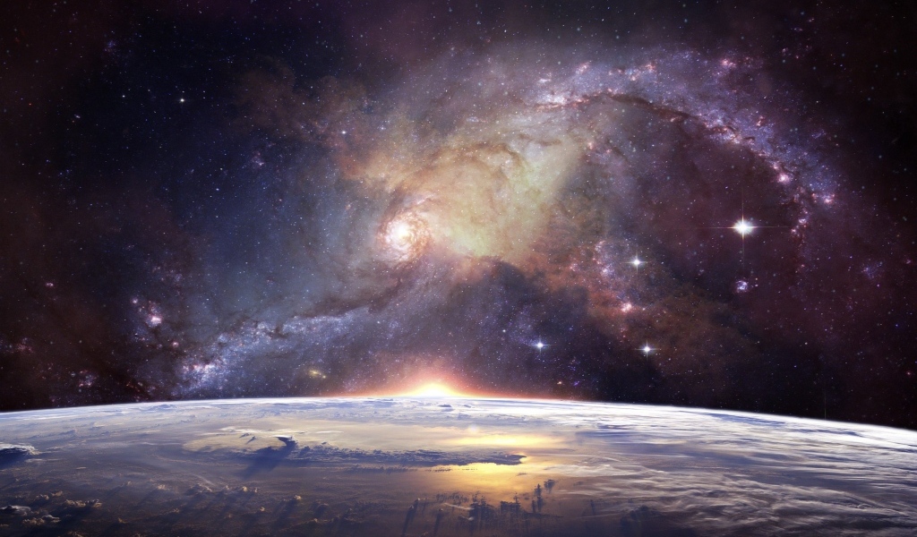 Млечный путь над планетой в космосе