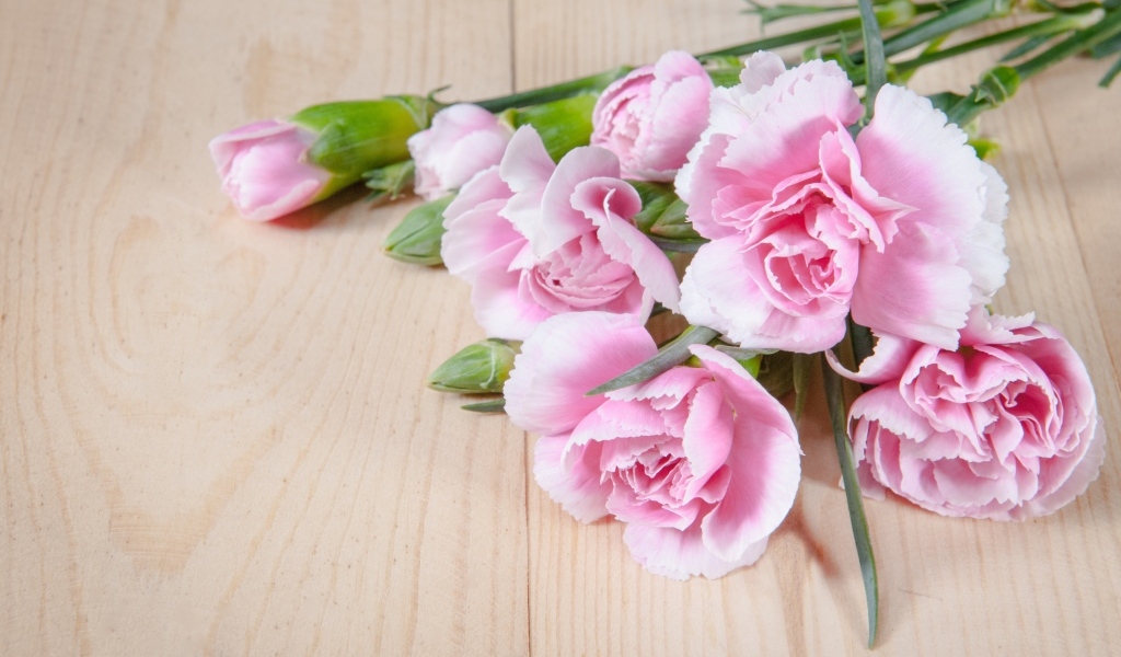 Розовые гвоздики на столе