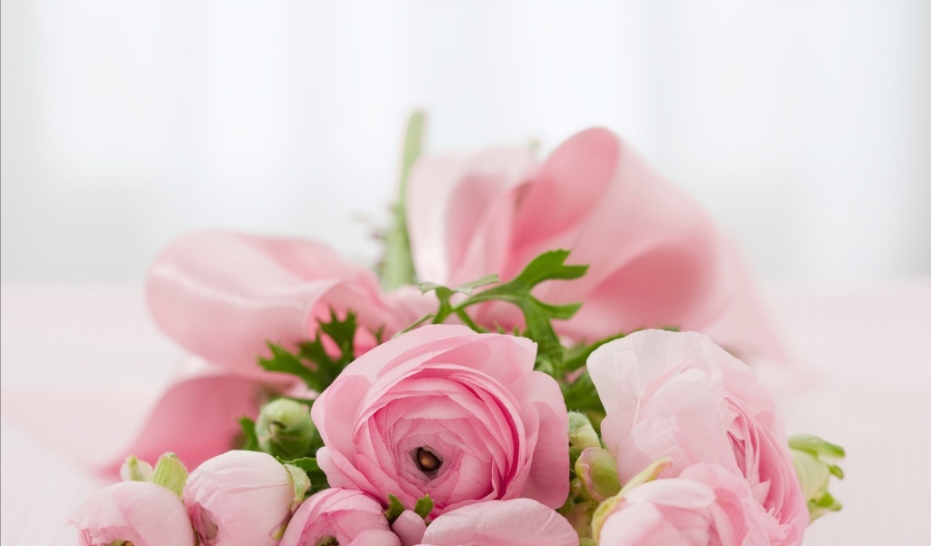 Розовые нежные лютики с бантом