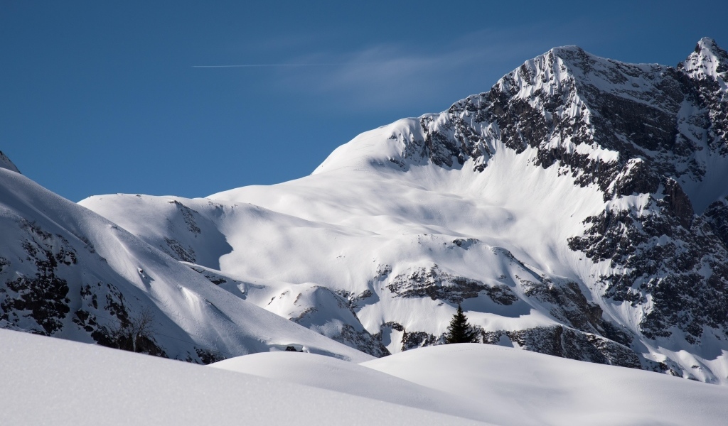Высокие горы покрыты холодным белым снегом