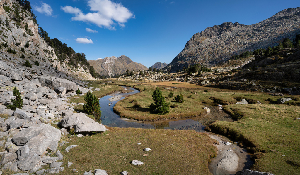 Узкая извилистая речка в горах