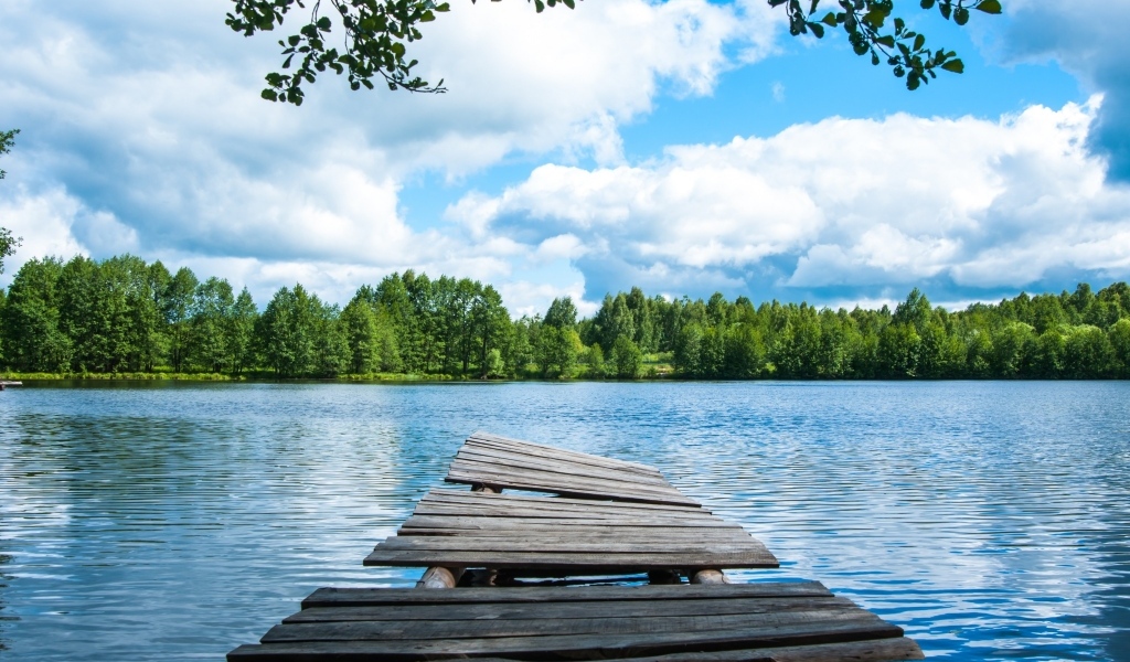 Ветхий деревянный мост у реке